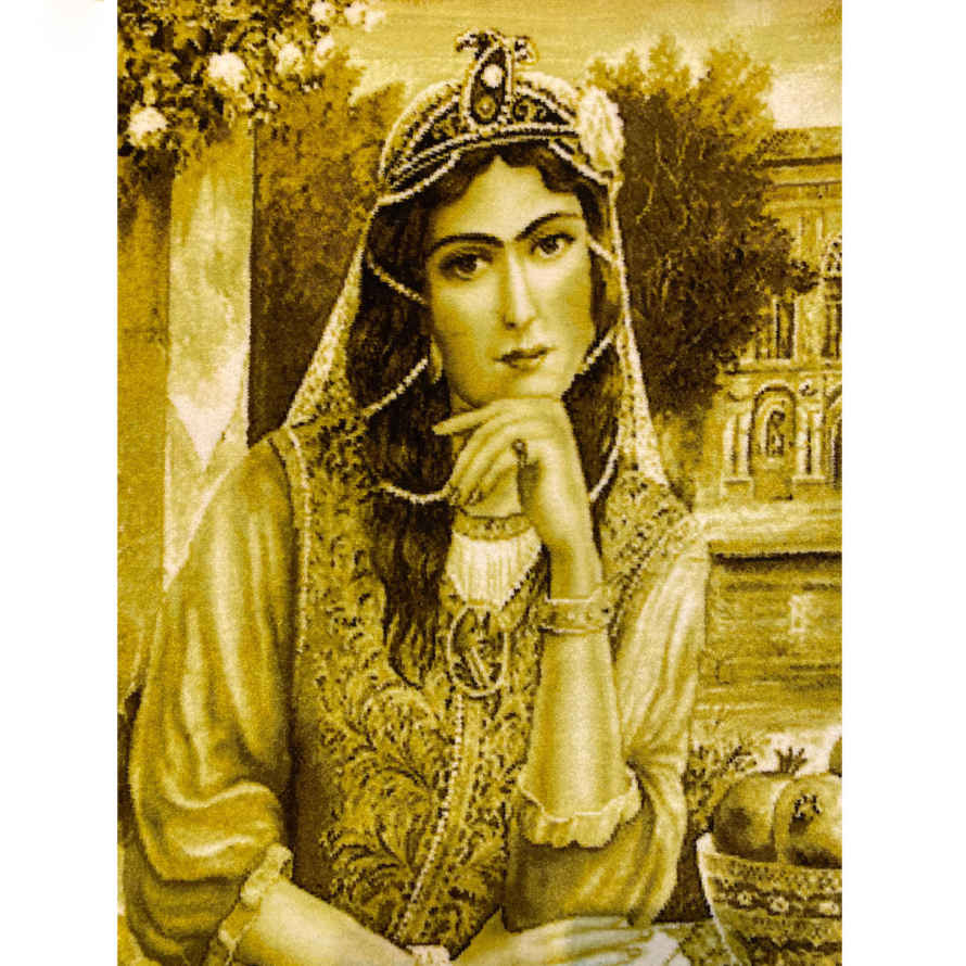 Price and Buy Hand-Knotted Persian Pictorial Rug from Tabriz Depicting Qajar Girl - Image 3