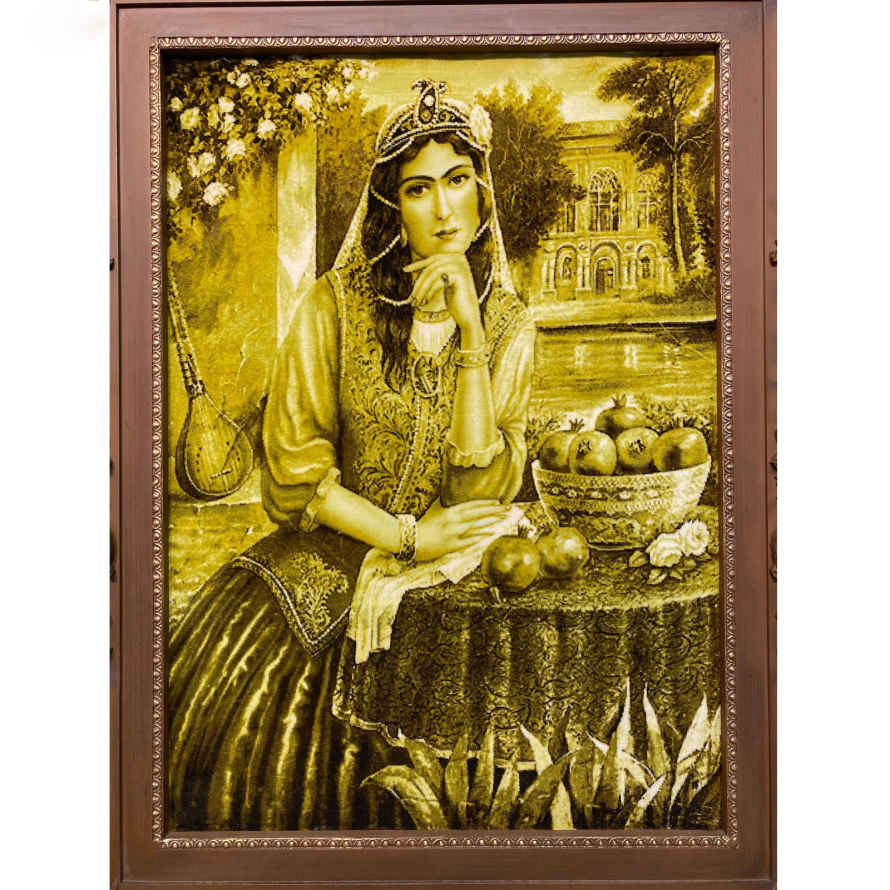 Price and Buy Hand-Knotted Persian Pictorial Rug from Tabriz Depicting Qajar Girl - Image 4