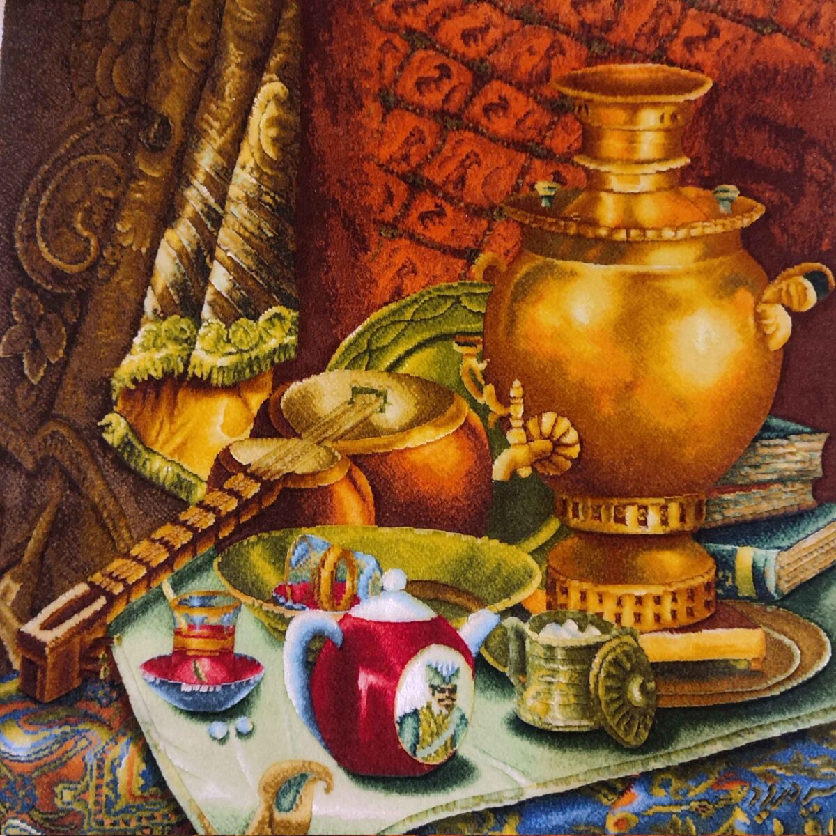 Price and Buy Hand-Knotted Persian Pictorial Rug from Tabriz Depicting Samovar & Tea - Image 3