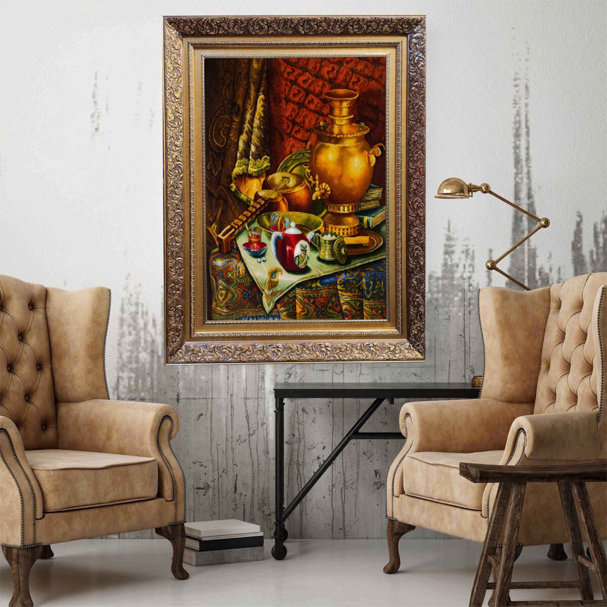 Price and Buy Hand-Knotted Persian Pictorial Rug from Tabriz Depicting Samovar & Tea - Image 4