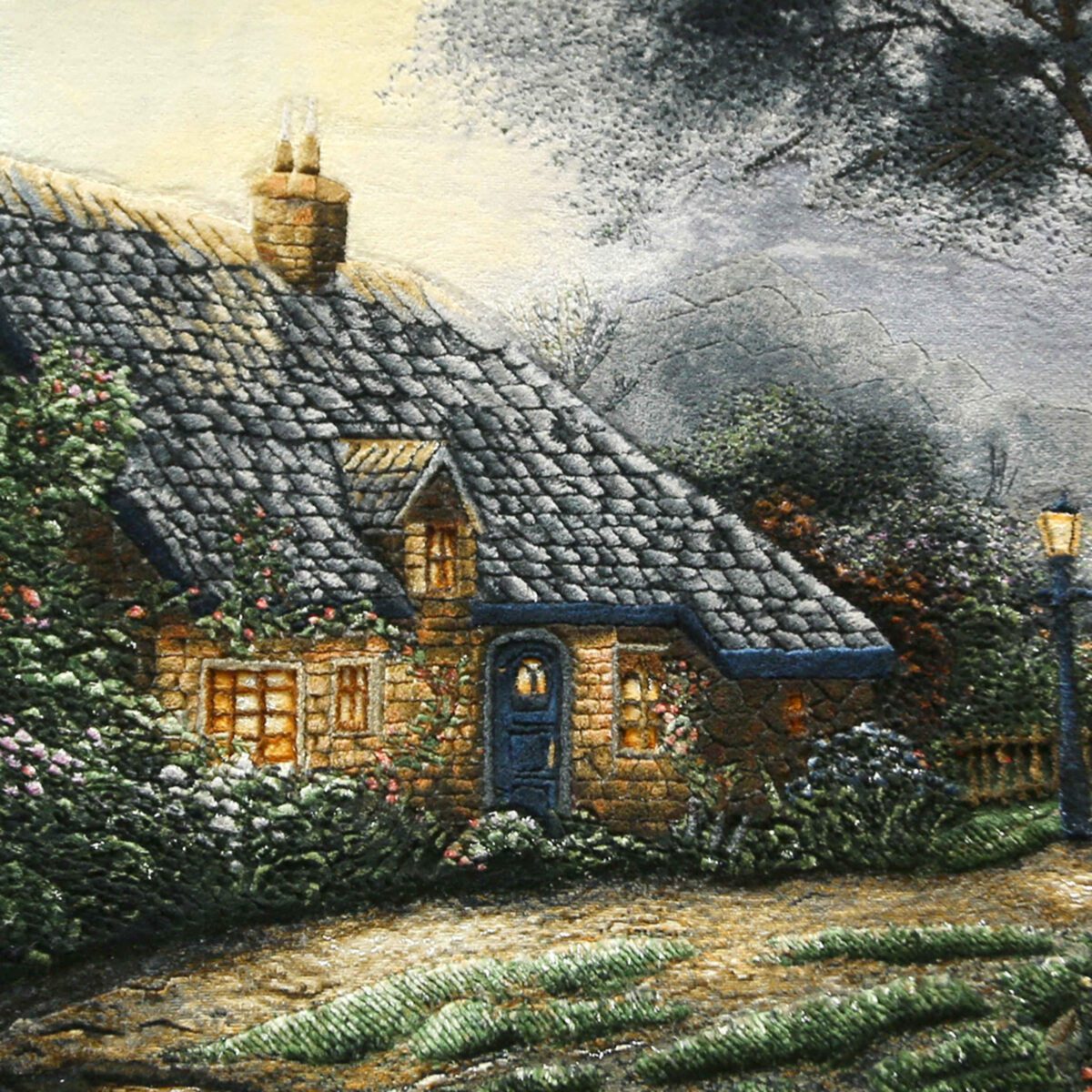 Price and Buy Hand-Knotted Persian Pictorial Rug from Tabriz Depicting Thomas Kinkade Foxglove Cottage - Image 3