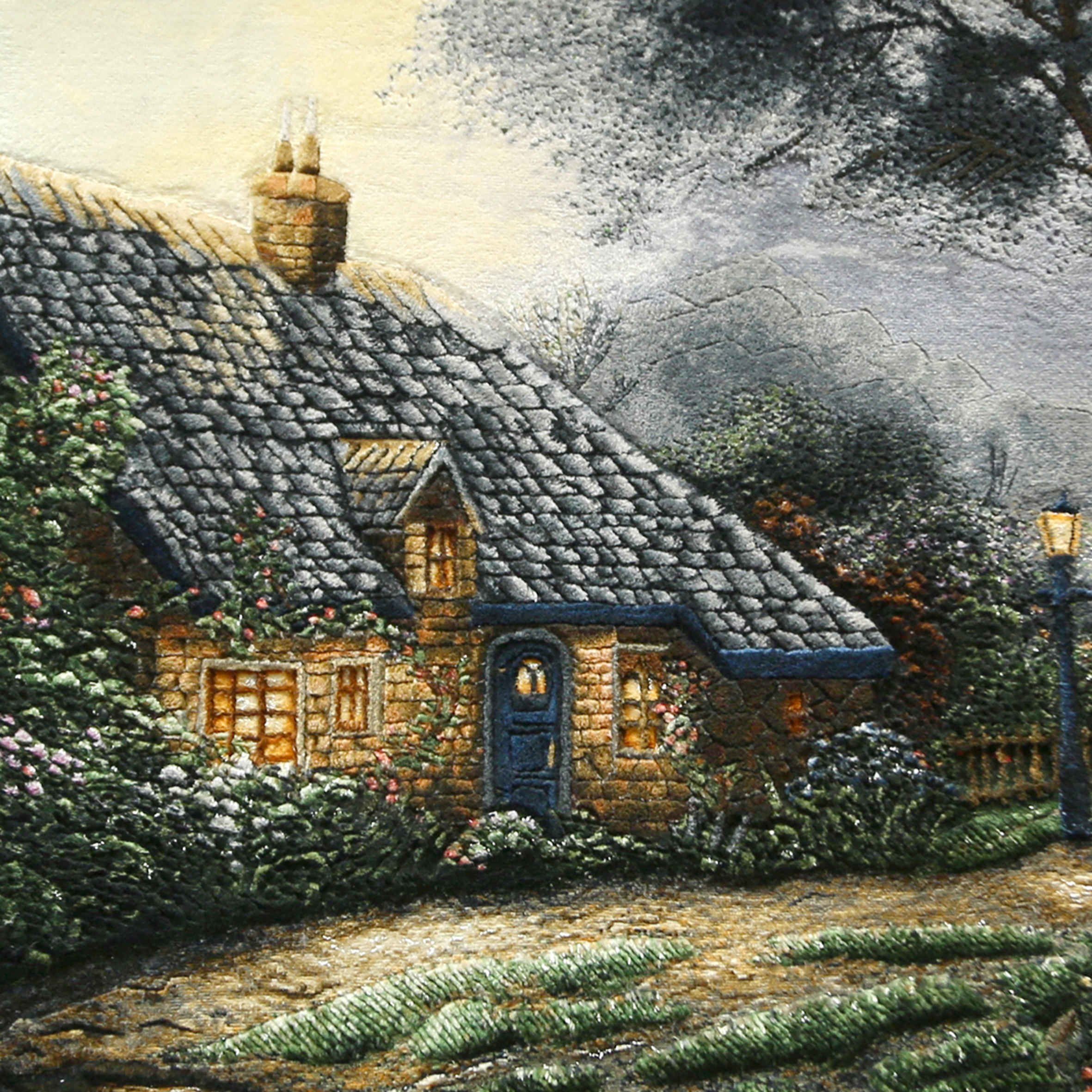 Price and Buy Hand-Knotted Persian Pictorial Rug from Tabriz Depicting Thomas Kinkade Foxglove Cottage - Image 3