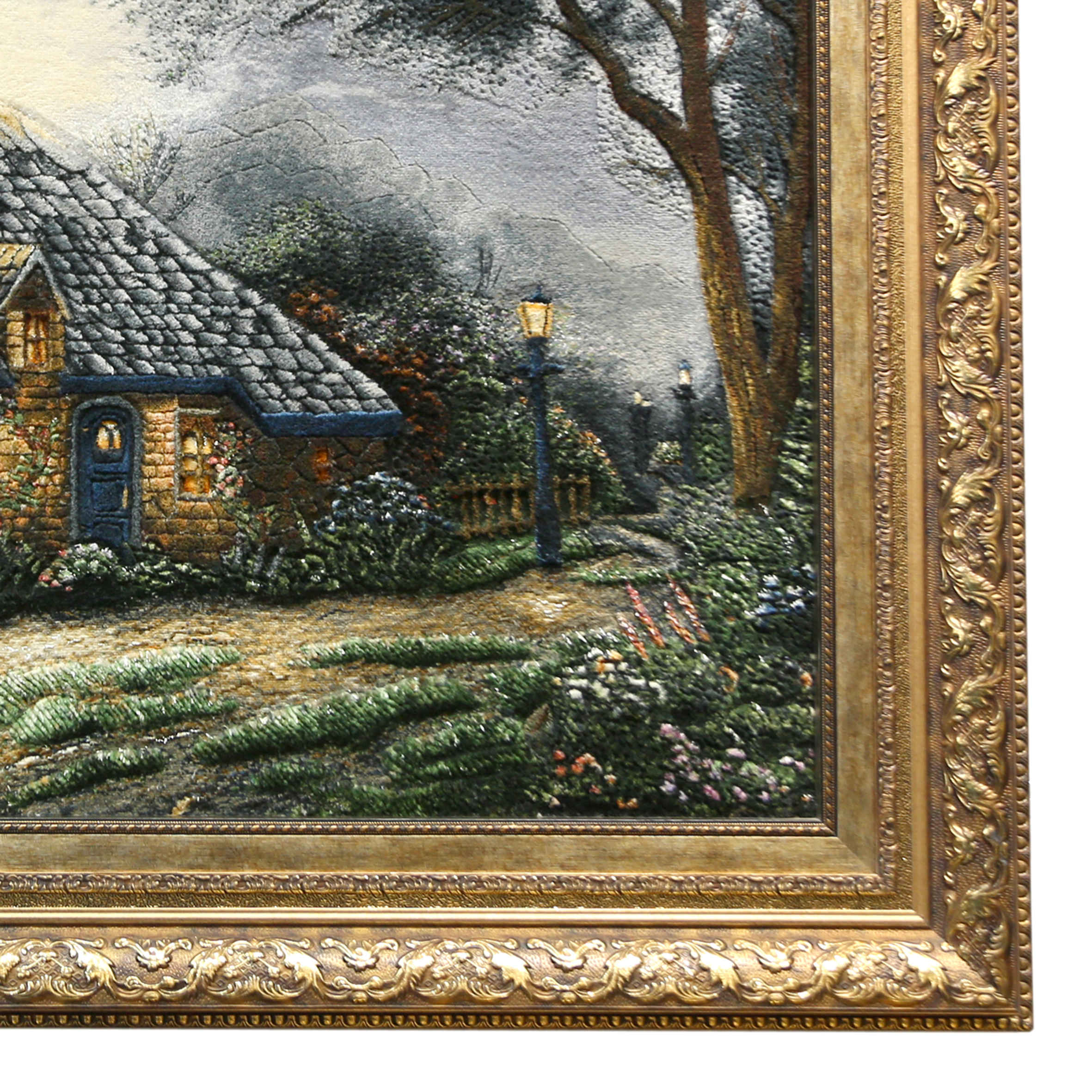 Price and Buy Hand-Knotted Persian Pictorial Rug from Tabriz Depicting Thomas Kinkade Foxglove Cottage - Image 4