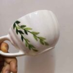 Price and Buy Hand-Painted Ceramic Latte Cup with Delicate Green Leaf Pattern