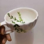 Price and Buy Hand-Painted Ceramic Latte Cup with Delicate Green Leaf Pattern - Image 3