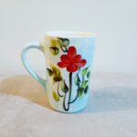 Price and Buy Hand-Painted Ceramic Mug with Red Flower Design, Unique Floral Art