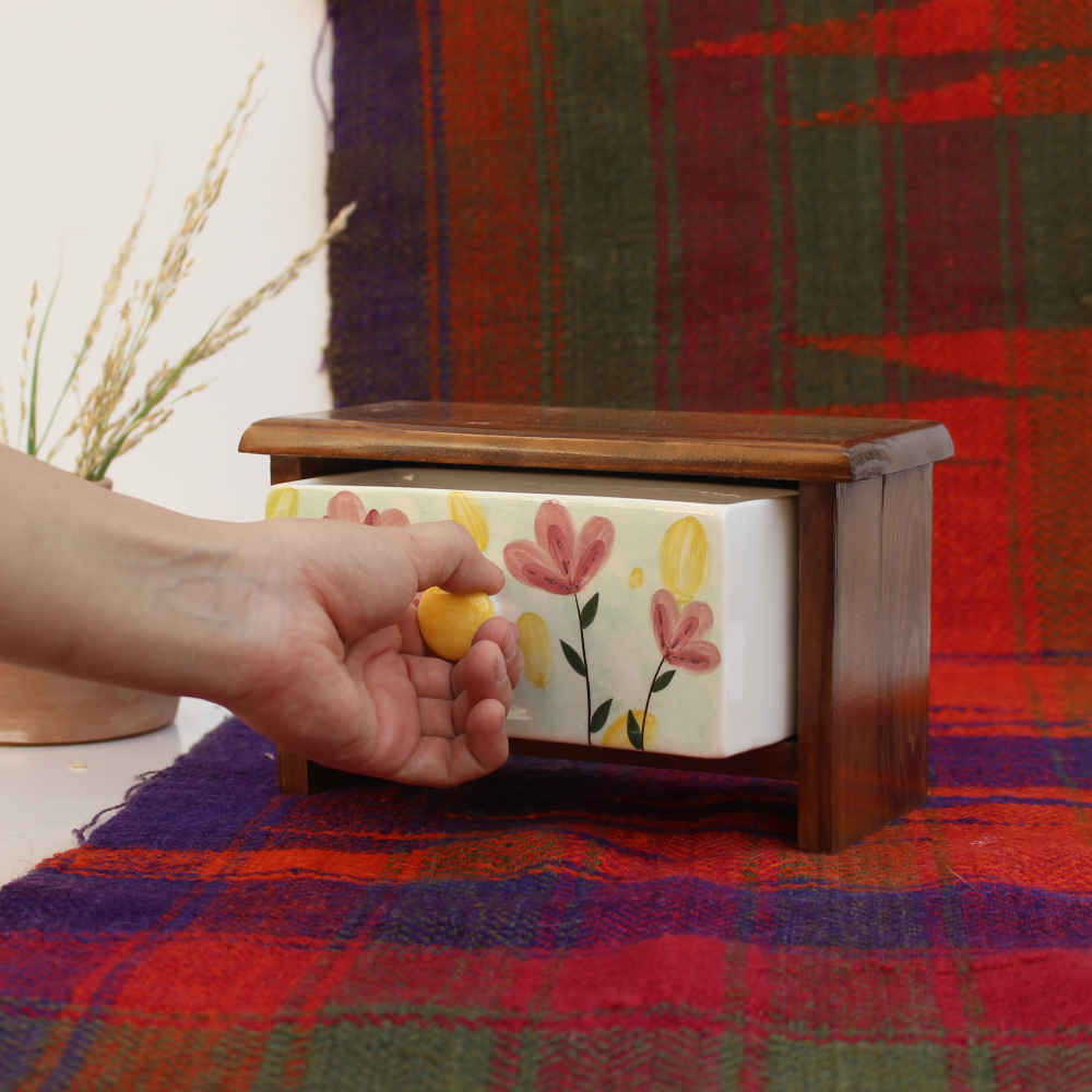 Price and Buy Handcrafted 1 Ceramic Drawers Chest with Wooden Box – Flowers - Image 3