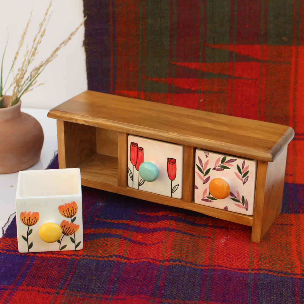 Price and Buy Handcrafted 3 Ceramic Drawers Chest with Wooden Box - Image 3