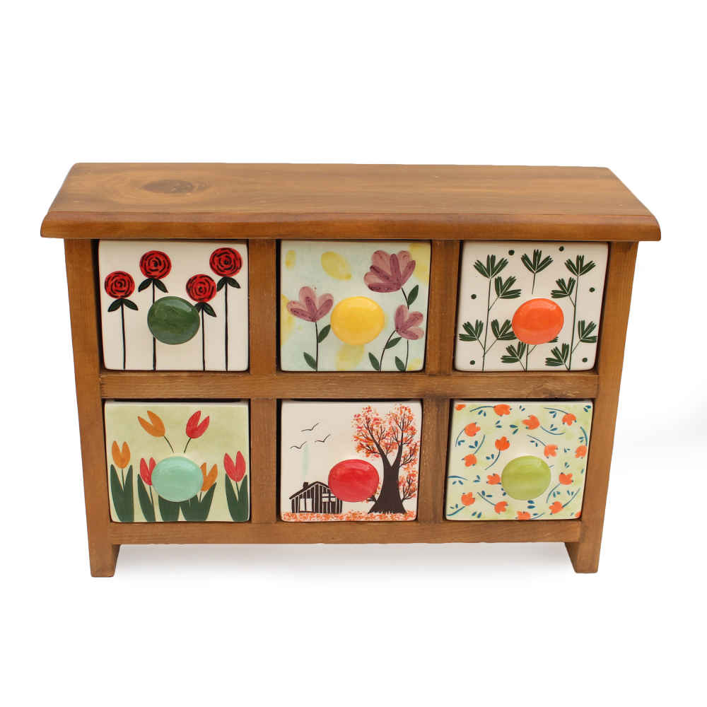 Price and Buy Handcrafted 6 Ceramic Drawers Chest with Wooden Box - Image 3