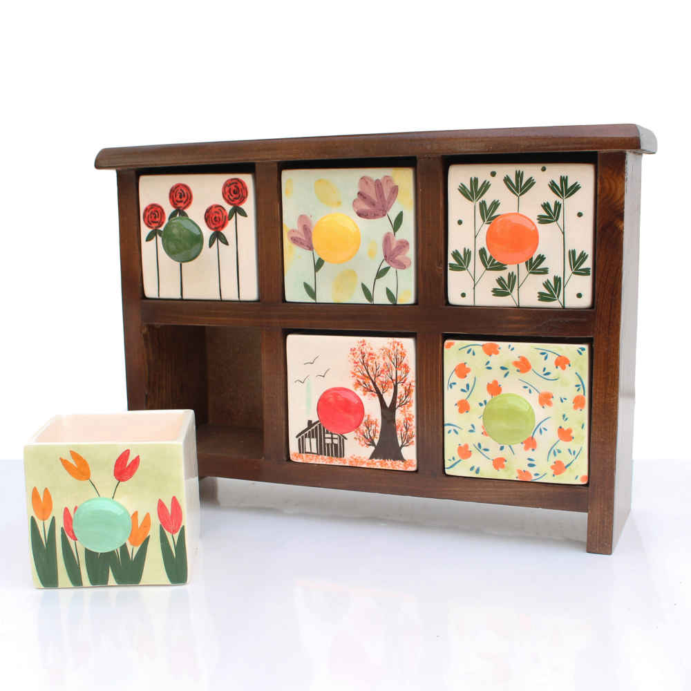 Price and Buy Handcrafted 6 Ceramic Drawers Chest with Wooden Box - Image 4