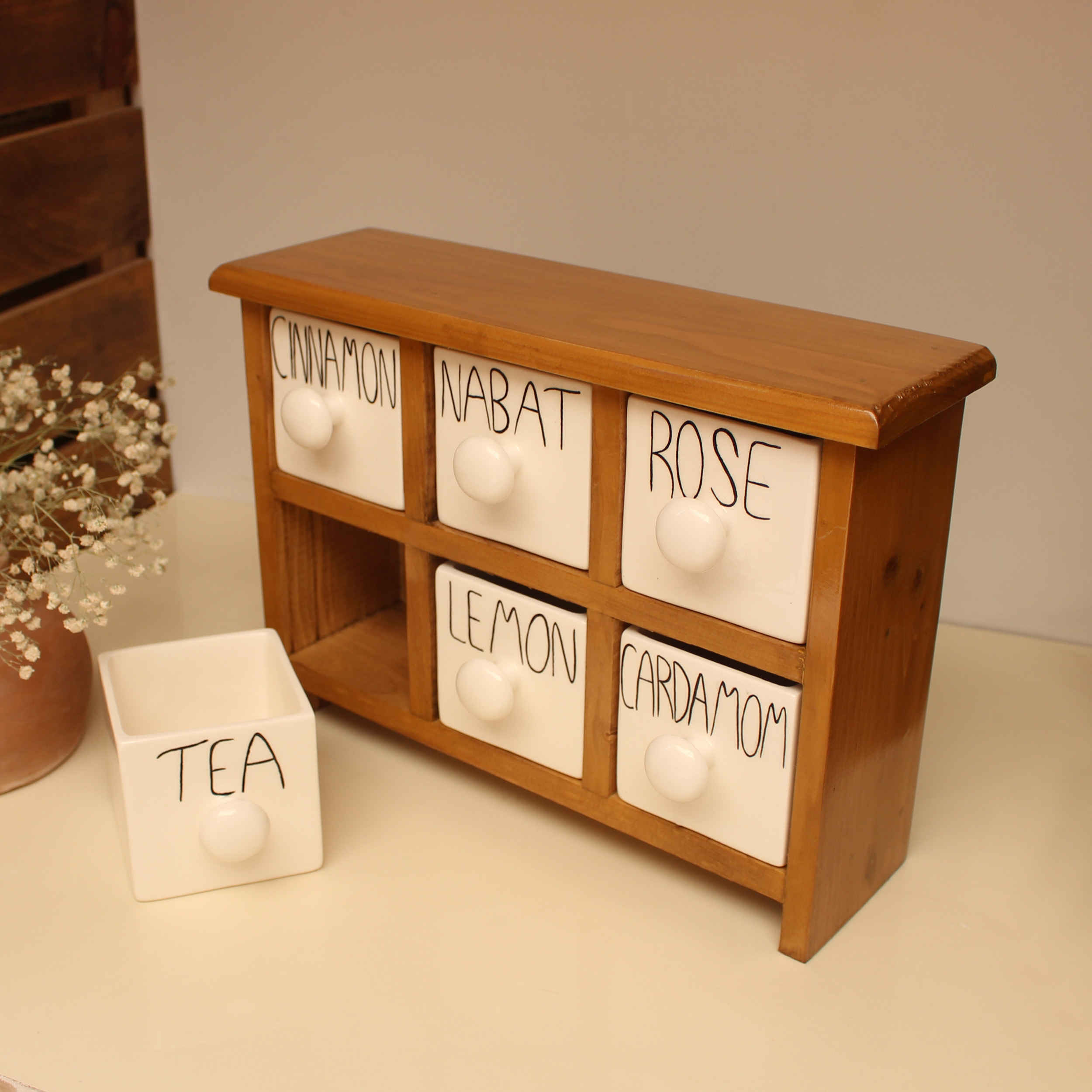 Price and Buy Handcrafted 6 Ceramic Drawers Chest with Wooden Box - Image 3