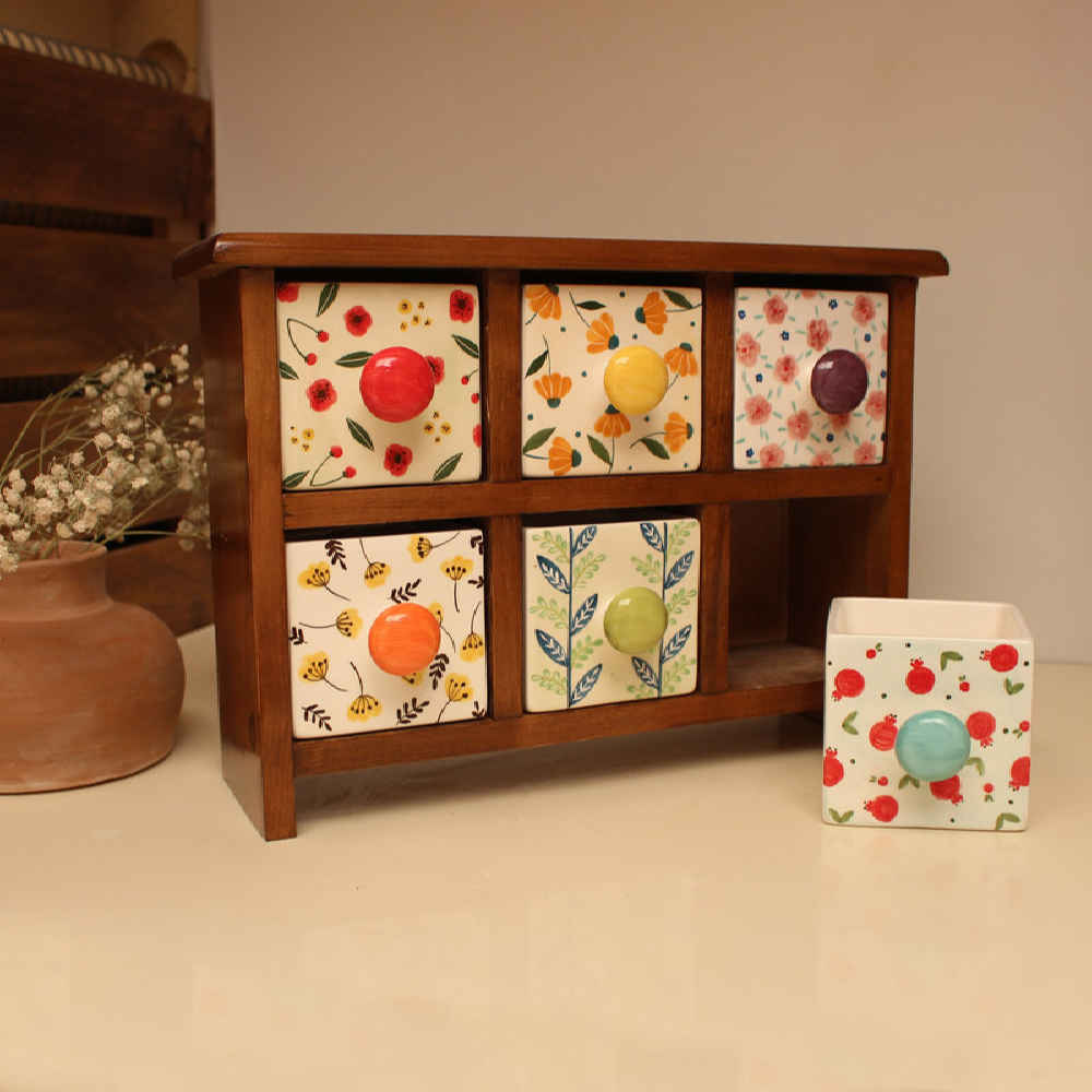 Price and Buy Handcrafted 6 Ceramic Drawers Chest with Wooden Box - Image 4