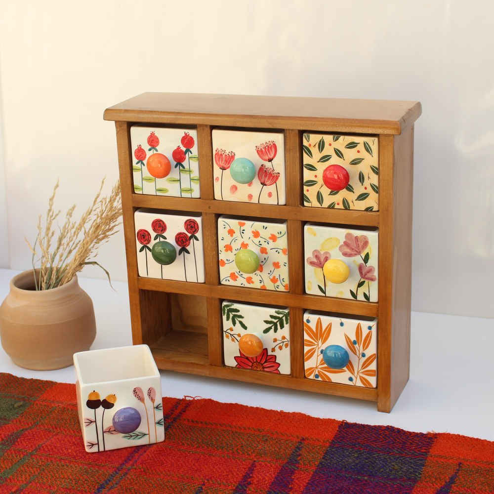 Price and Buy Handcrafted 9 Ceramic Drawers Chest with Wooden Box – Floral - Image 3