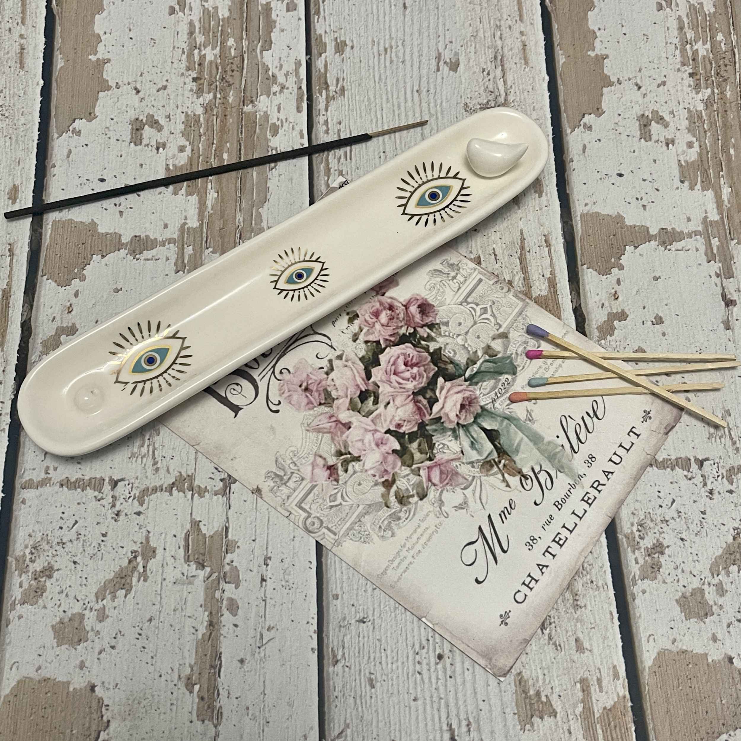 Price and Buy Handcrafted Ceramic Incense Holder – Evil Eyes Design - Image 3