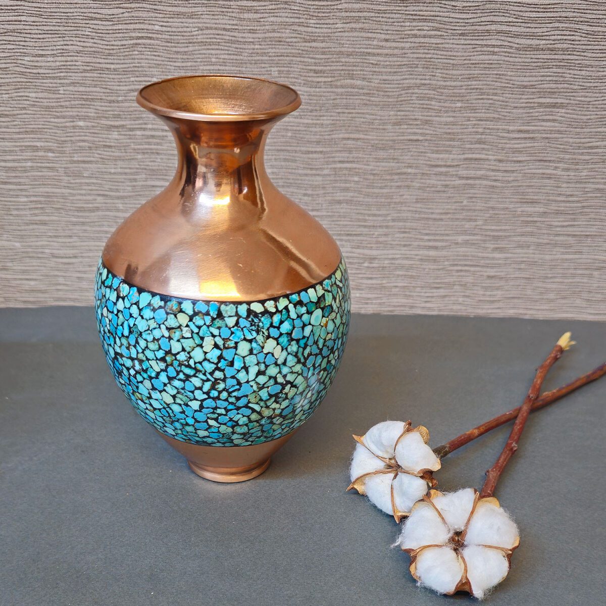 Price and Buy Handcrafted Decorative Persian Inlaid Turquoise Copper Vase Elegance - Image 3