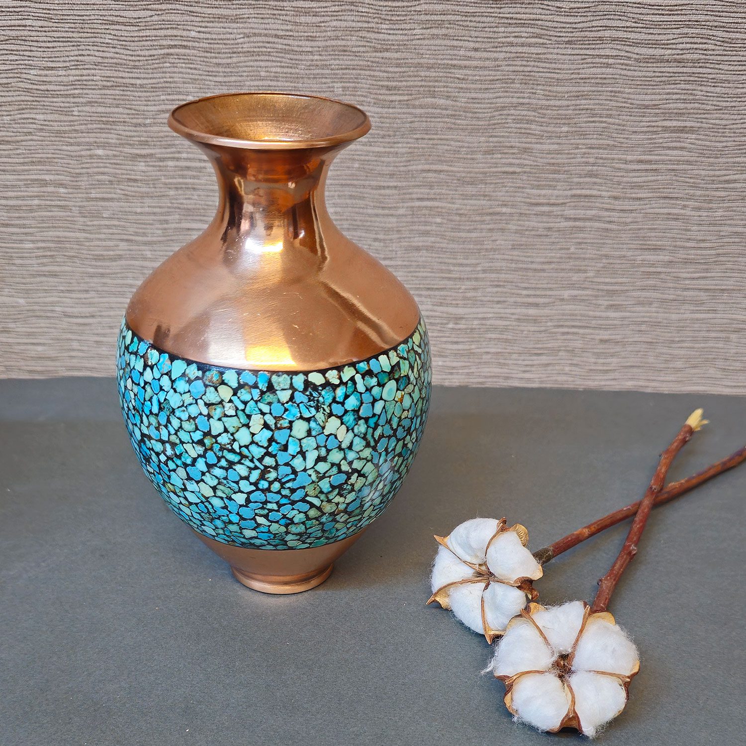 Price and Buy Handcrafted Decorative Persian Inlaid Turquoise Copper Vase Elegance - Image 3
