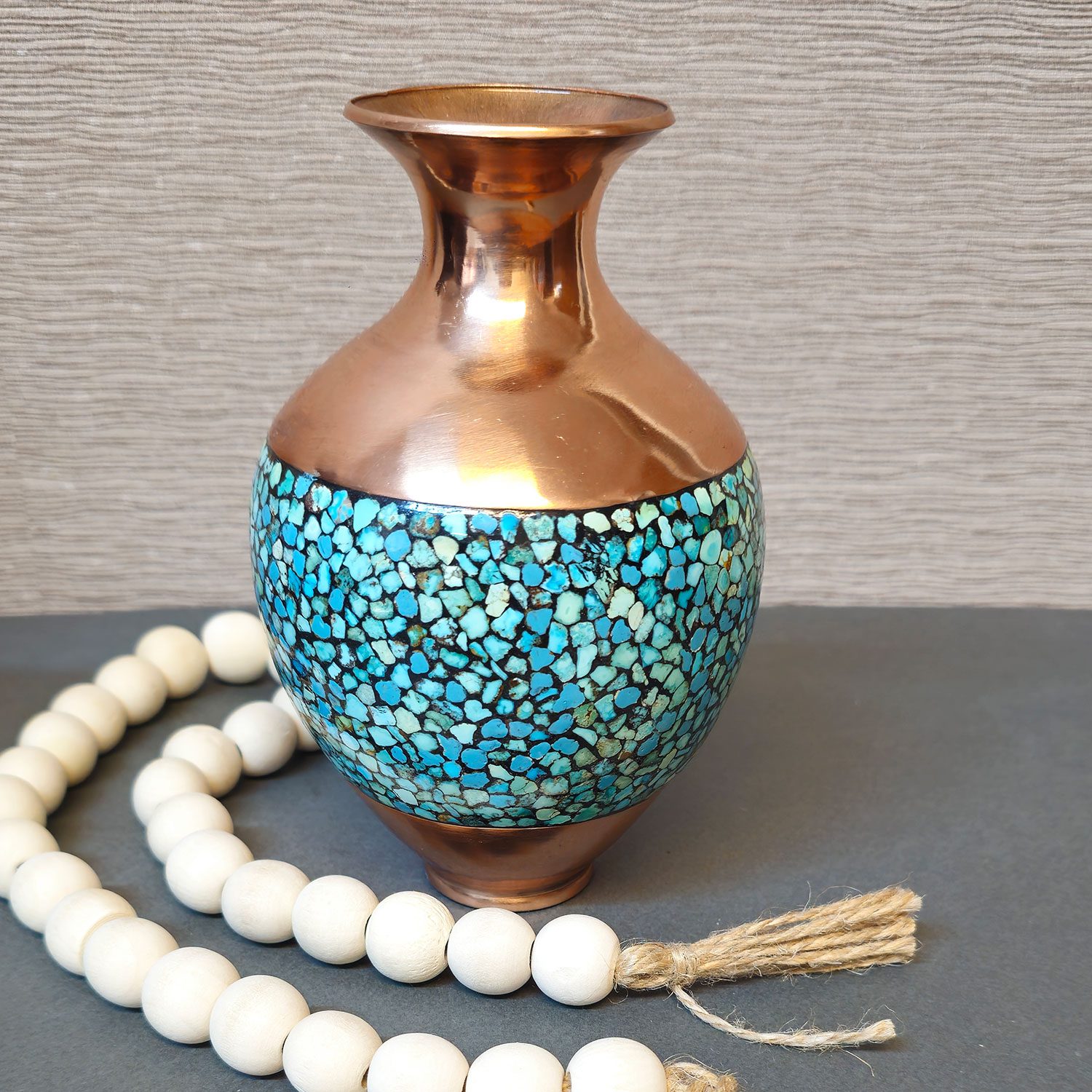 Price and Buy Handcrafted Decorative Persian Inlaid Turquoise Copper Vase Elegance - Image 4