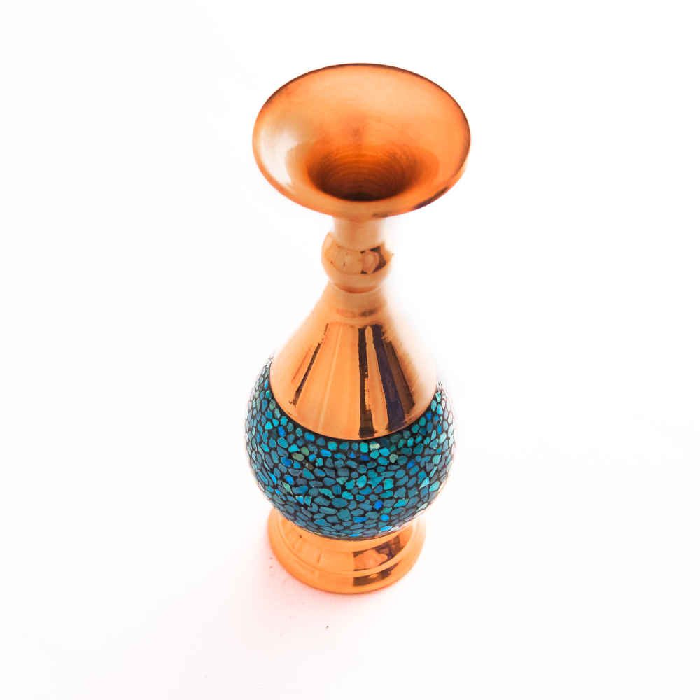 Price and Buy Handcrafted Decorative Persian Inlaid Turquoise Copper Vase Rose - Image 3