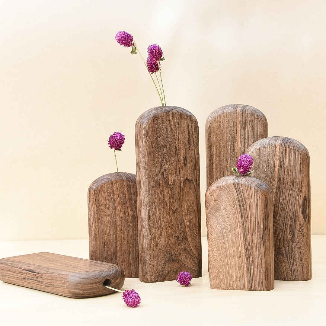 Price and Buy Handcrafted Decorative Wooden Single Stem Vase – Aesthetic Gift Set of 3 - Image 3