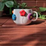 Price and Buy Handcrafted Embossed Floral Ceramic Mug – Fantasy Style with Raised Flower Design - Image 3