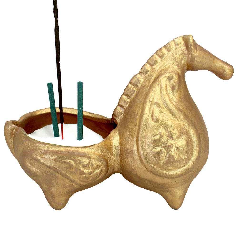 Price and Buy Handcrafted Golden Pottery Incense Sculpture – Horse Design - Image 3