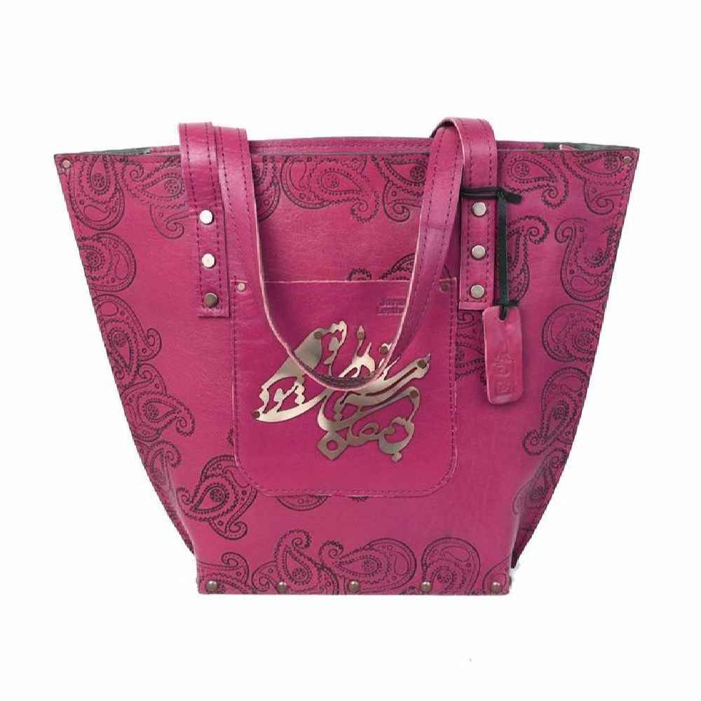 Price and Buy Handcrafted Leather Tote Bag with Persian Ghayeghi Design - Image 4