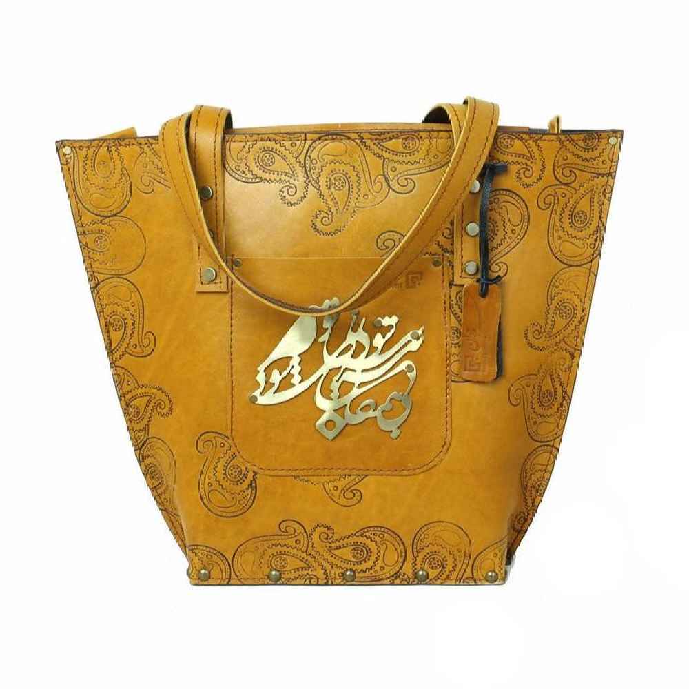 Price and Buy Handcrafted Leather Tote Bag with Persian Ghayeghi Design - Image 6