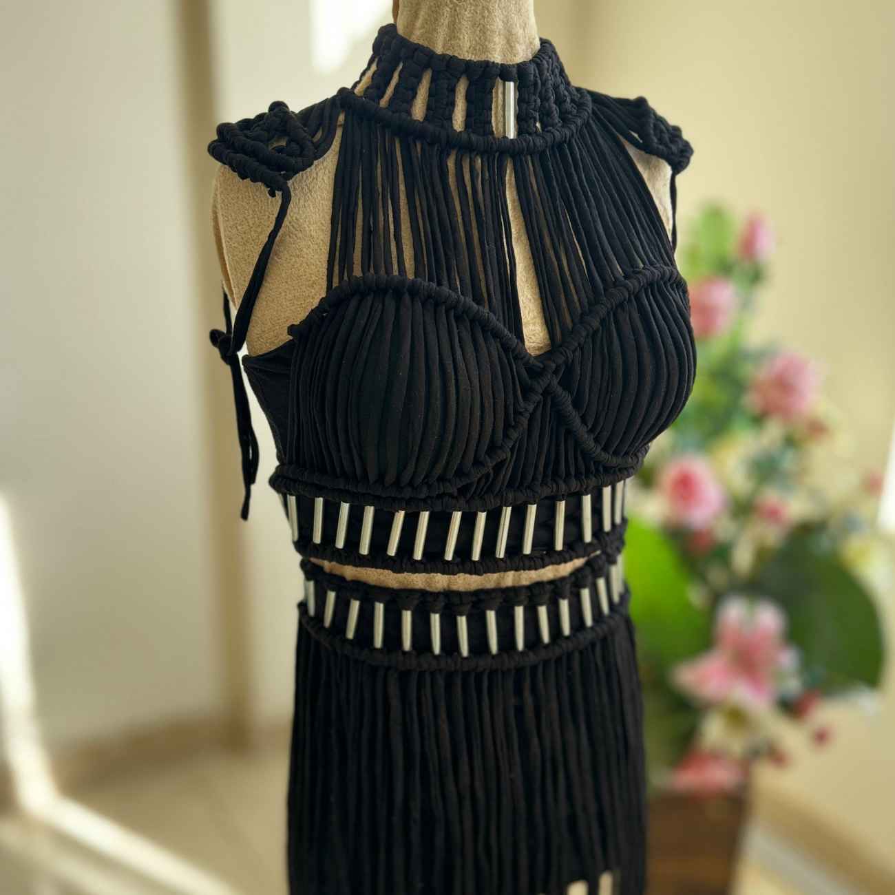 Price and Buy Handcrafted Macrame Dress – Crop Top & Skirt Perfect for Summer Outdoor Celebration_69012f8a9771a.jpeg Price and Buy Handcrafted Macrame Dress – Crop Top & Skirt Perfect for Summer Outdoor Celebration - Image 3