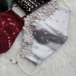 Price and Buy Handcrafted Mask with Floral Design and Crystal Embellishments in Gray Color