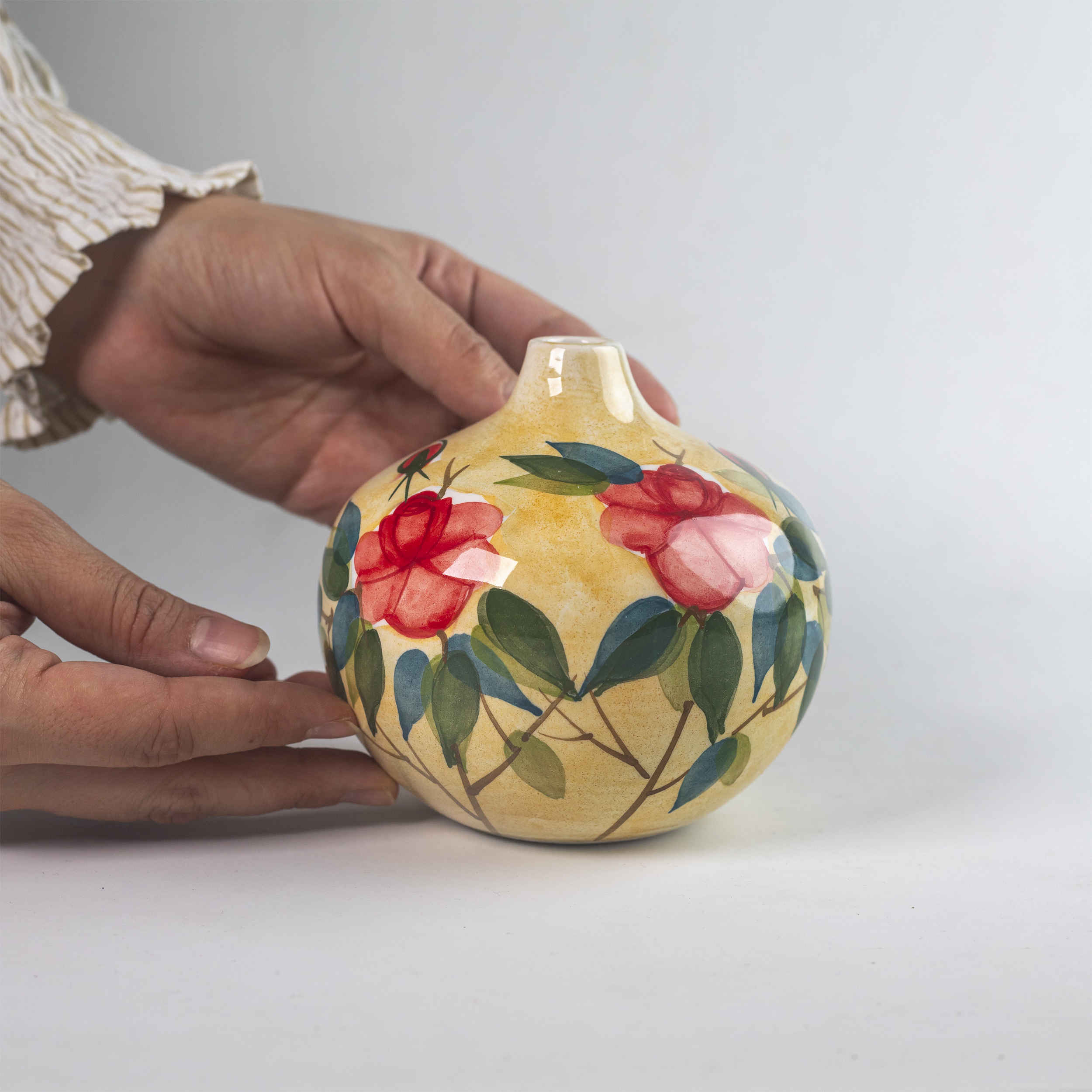 Price and Buy Handcrafted One-Stem Pottery Vase for Small Space, Hand-Painted & Floral Pattern - Image 3
