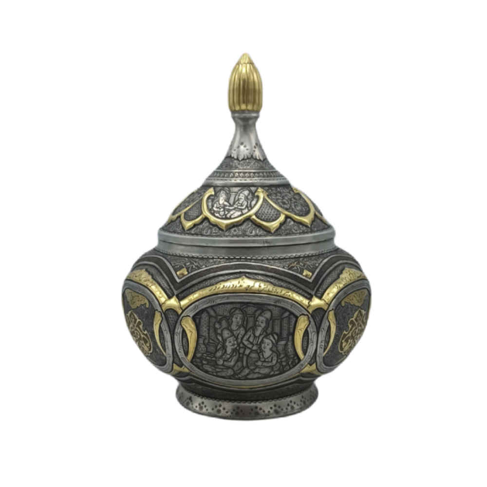 Price and Buy Handcrafted Persian Brass Sugar Bowl with Lid – Traditional Engraved Norozi