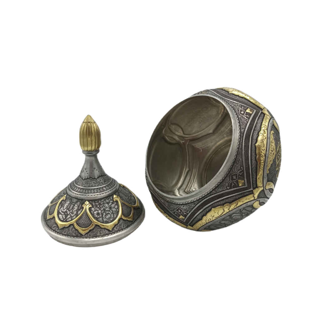 Price and Buy Handcrafted Persian Brass Sugar Bowl with Lid – Traditional Engraved Norozi - Image 4