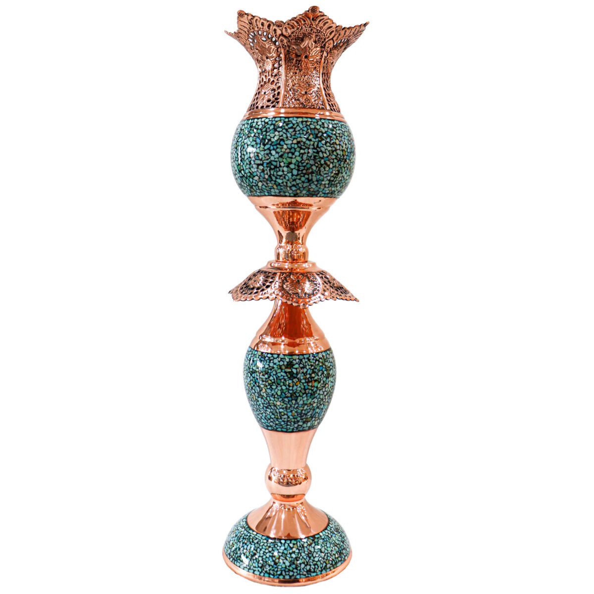 Price and Buy Handcrafted Persian Copper Candlestick – Inlaid Turquoise (2x) - Image 3