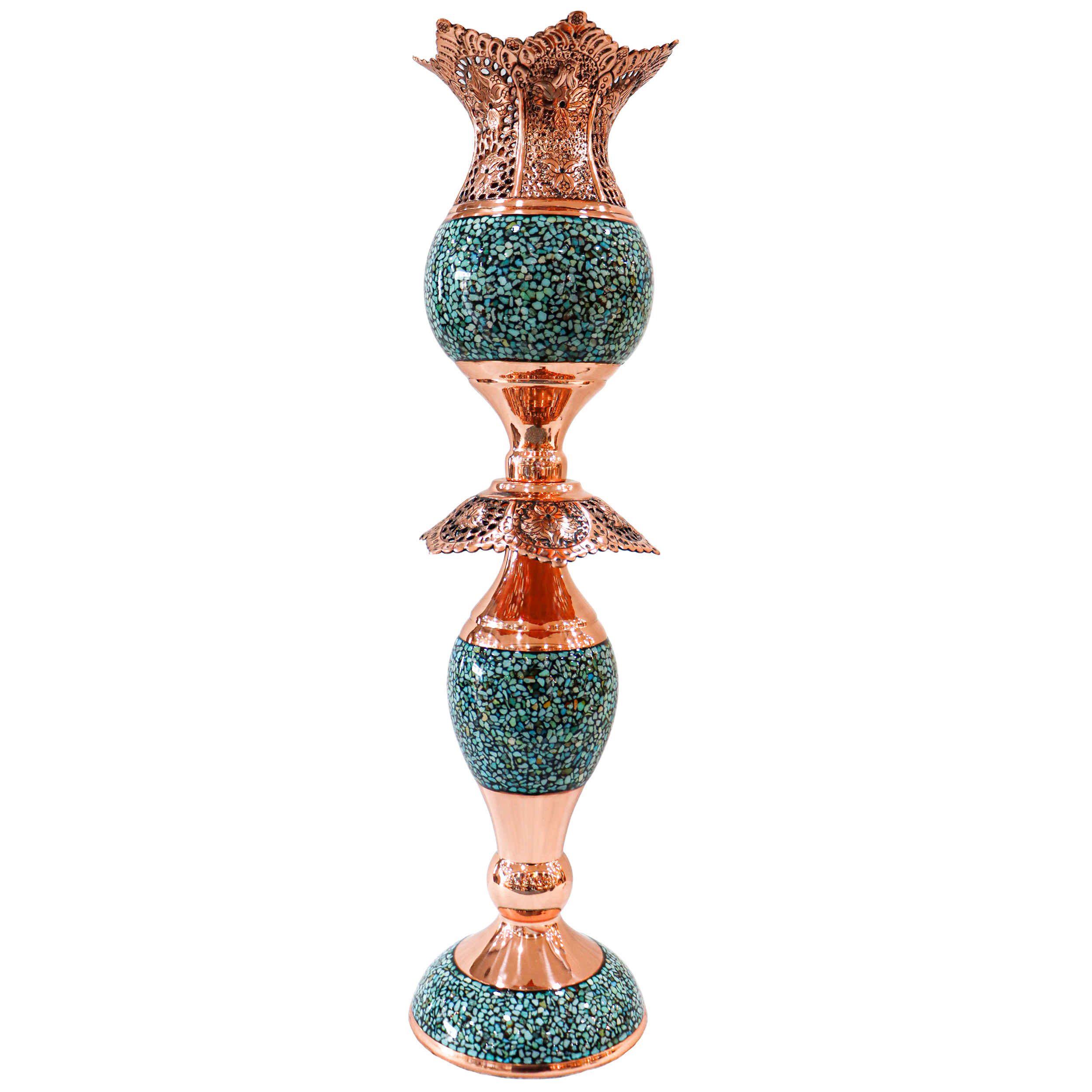 Price and Buy Handcrafted Persian Copper Candlestick – Inlaid Turquoise (2x) - Image 3