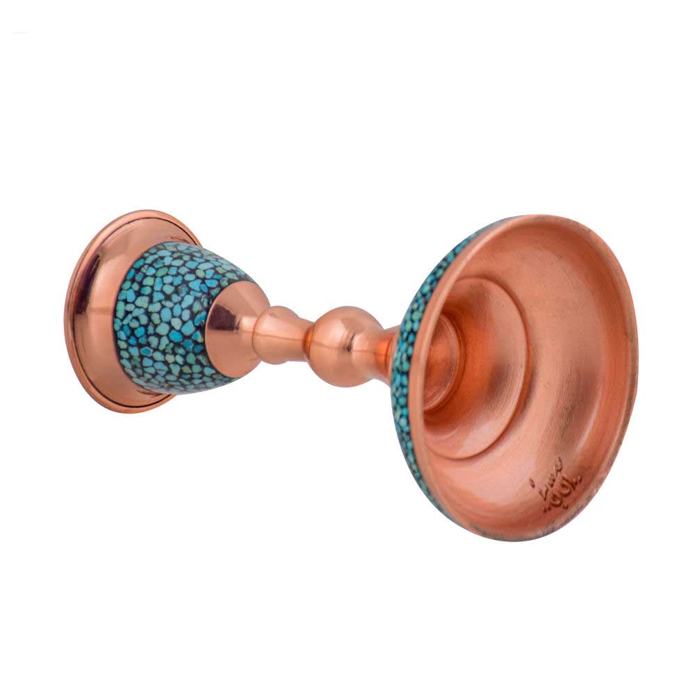Price and Buy Handcrafted Persian Copper Candlestick – Inlaid Turquoise Design – Abr - Image 3