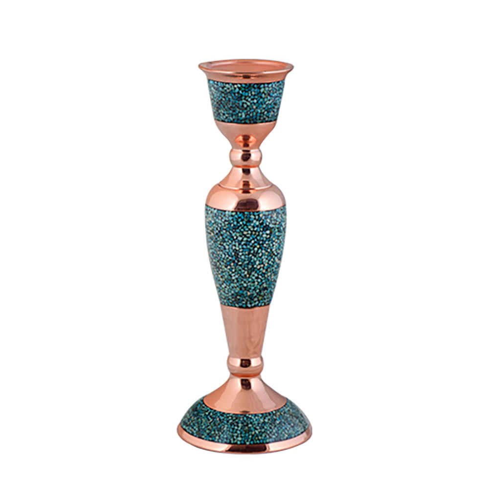 Price and Buy Handcrafted Persian Copper Candlestick – Inlaid Turquoise Design – Sahra