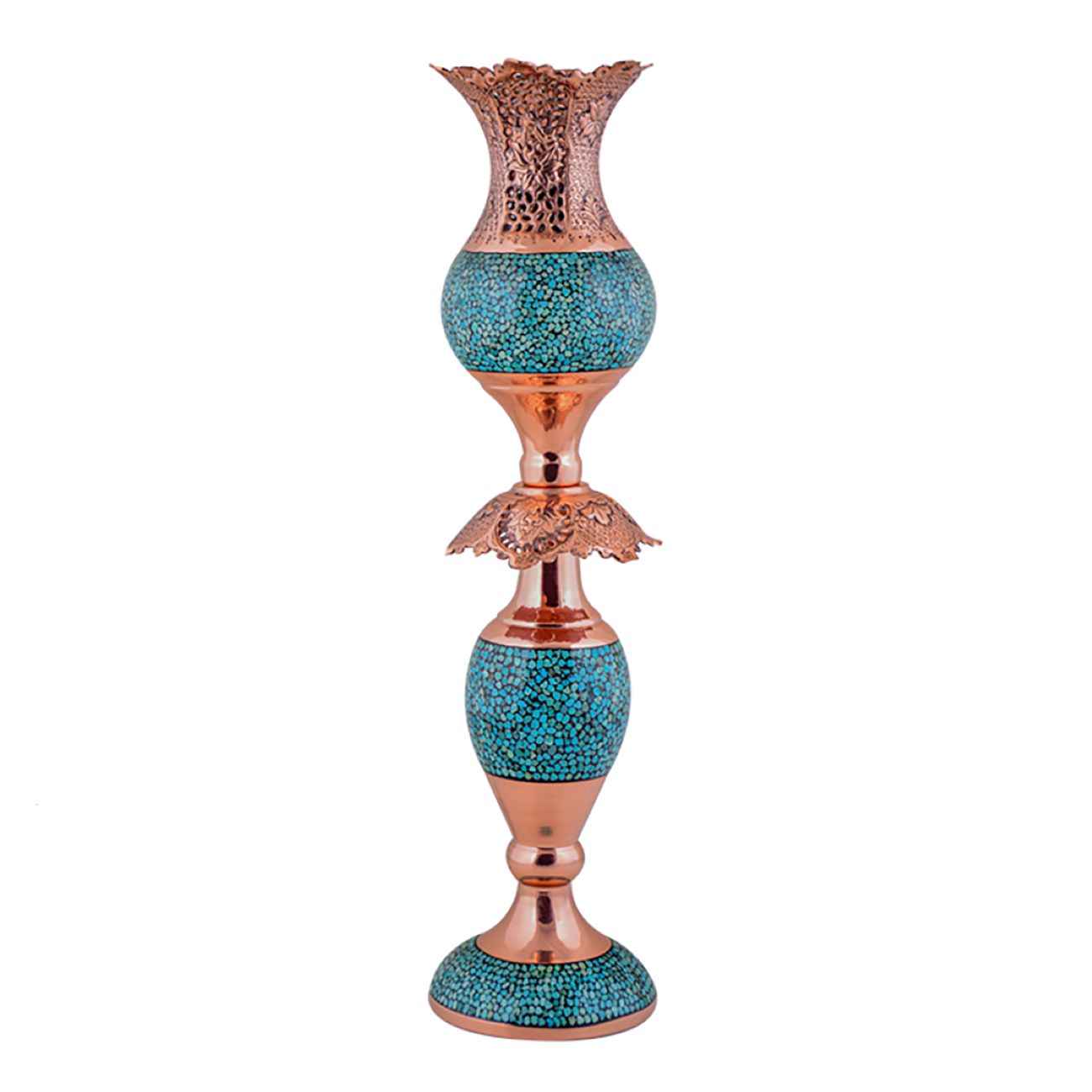 Price and Buy Handcrafted Persian Copper Candlestick – Inlaid Turquoise