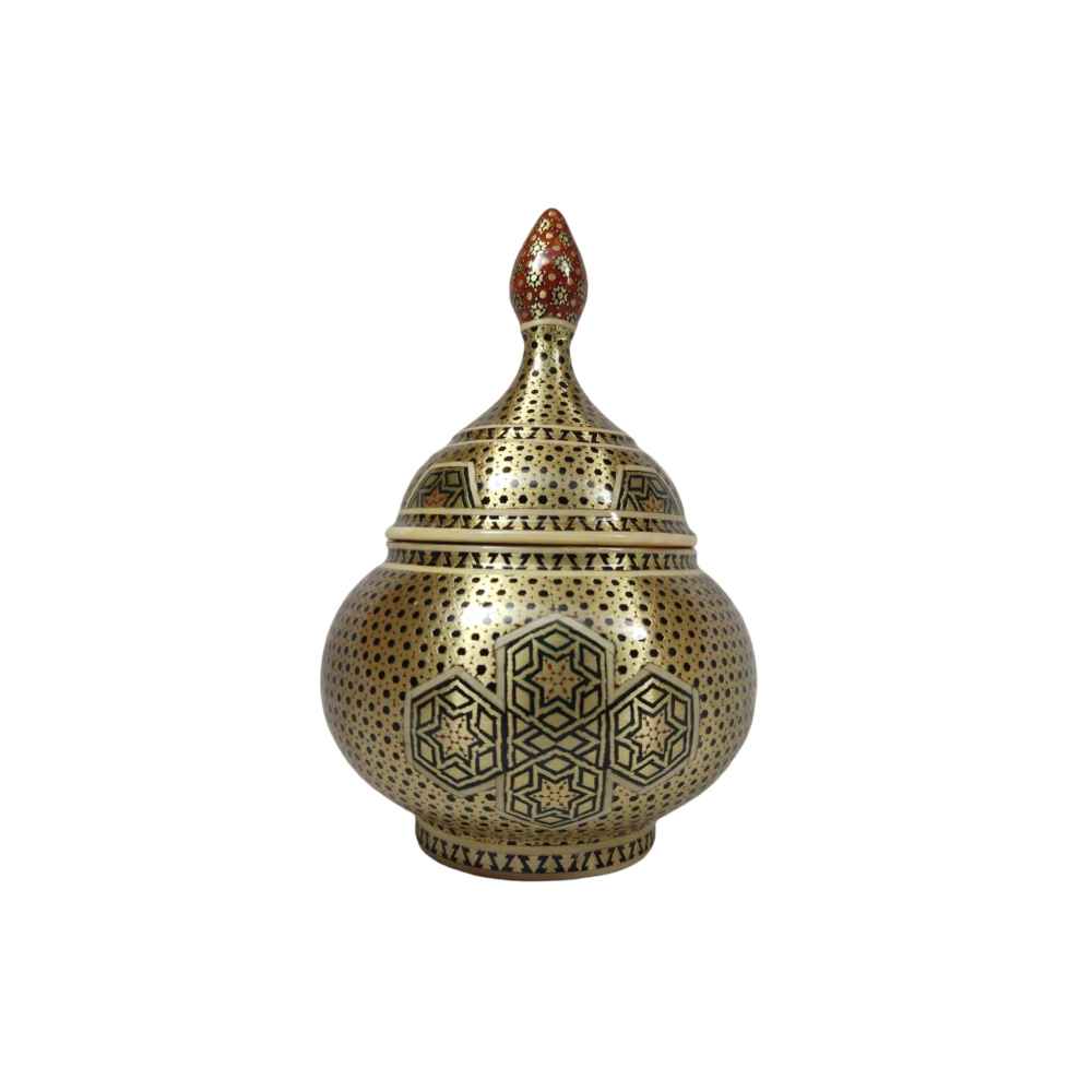 Price and Buy Handcrafted Persian Copper Sugar Bowl Decorated with Khatam Marquetry Art Ghandoon