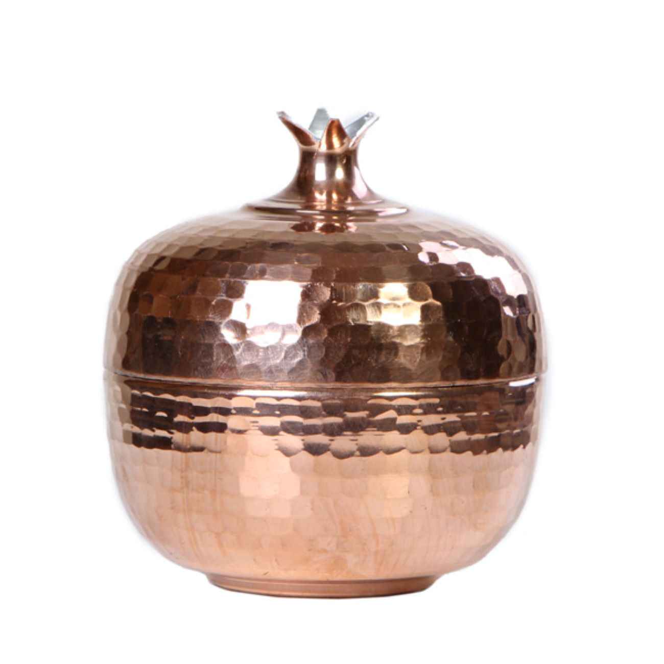 Price and Buy Handcrafted Persian Copper Sugar Bowl with Lid – Hammered Pomegranate Design