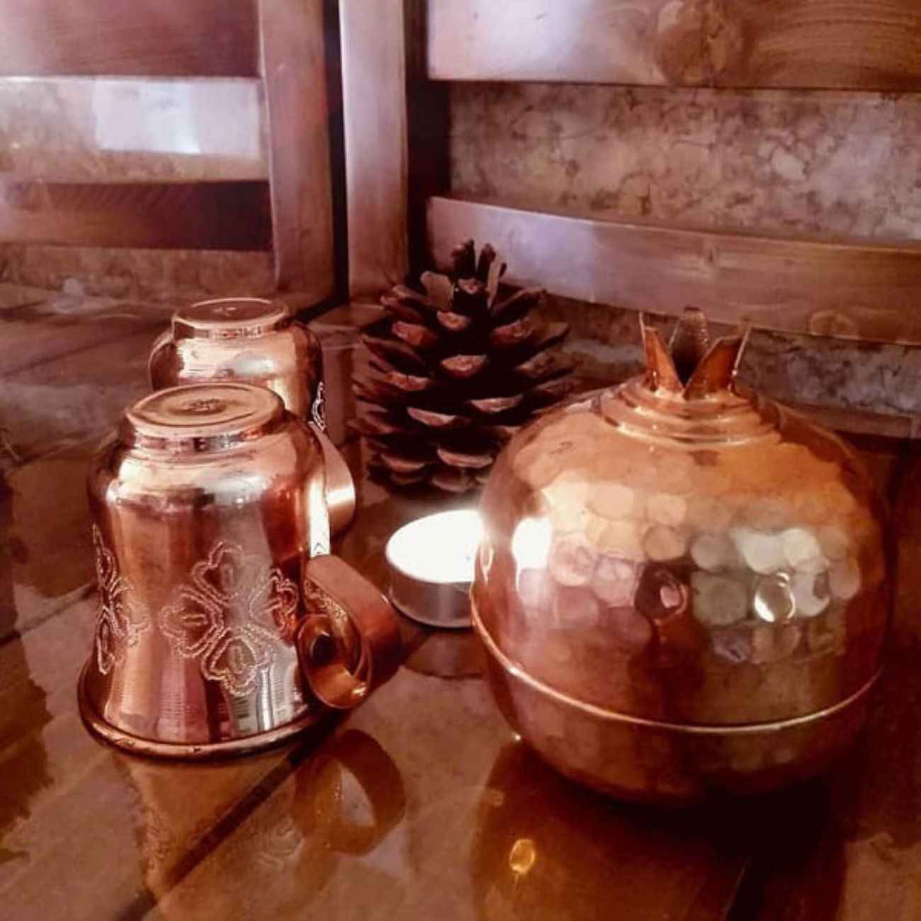 Price and Buy Handcrafted Persian Copper Sugar Bowl with Lid – Hammered Pomegranate Design - Image 5