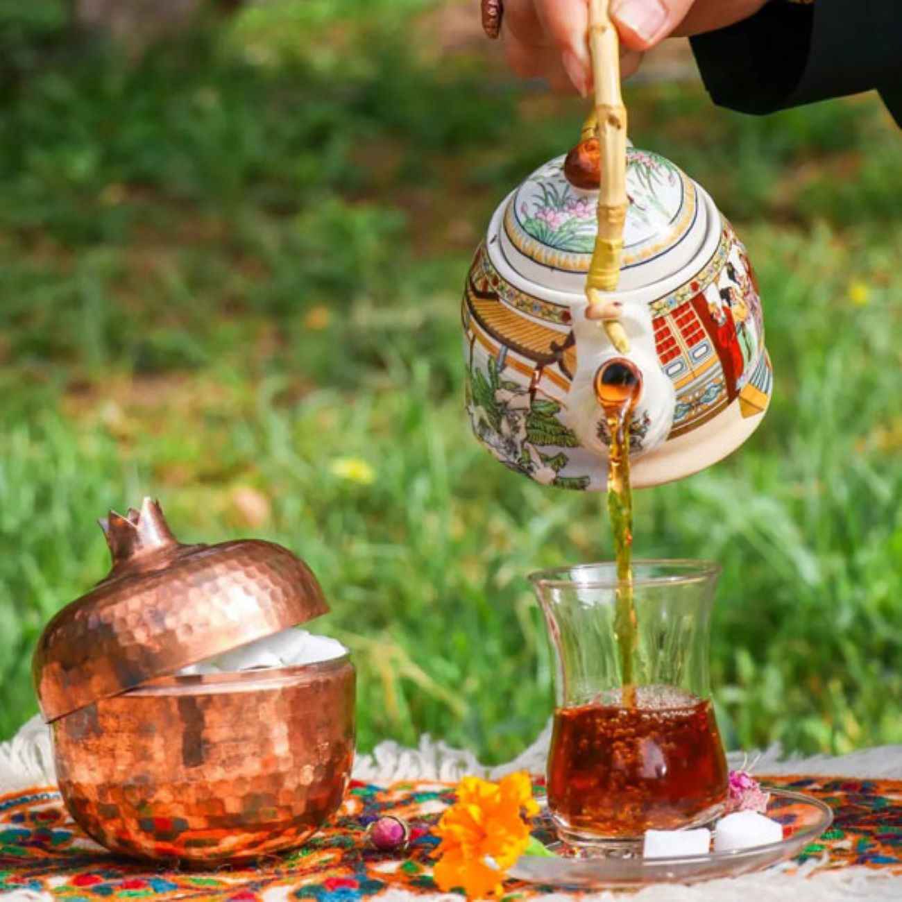 Price and Buy Handcrafted Persian Copper Sugar Bowl with Lid – Hammered Pomegranate Design - Image 7