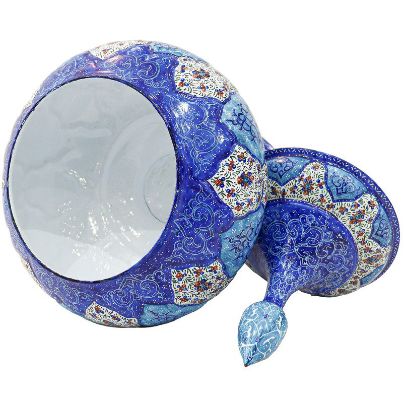 Price and Buy Handcrafted Persian Copper Sugar Bowl with Lid – Minakari Enameled Blue - Image 3
