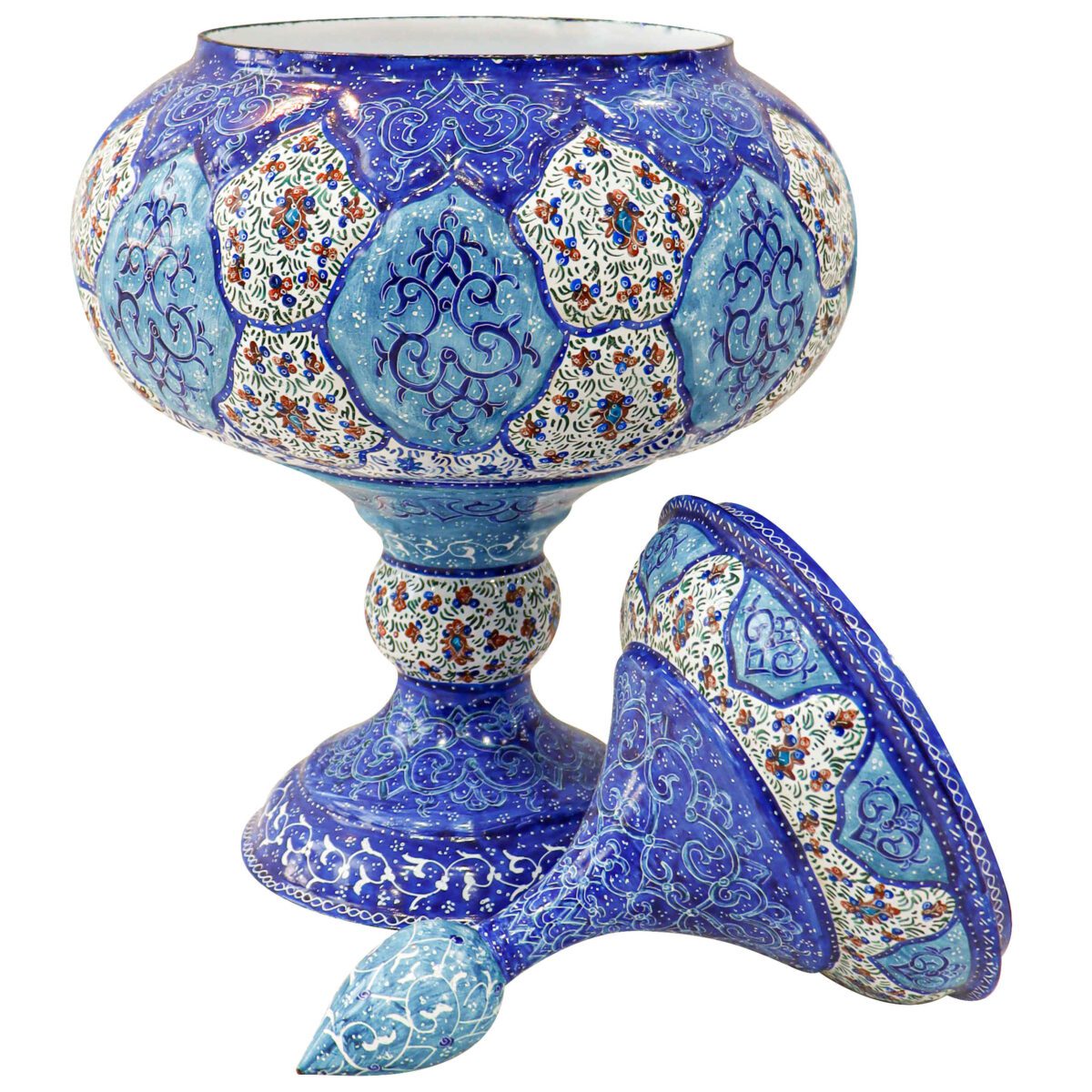 Price and Buy Handcrafted Persian Copper Sugar Bowl with Lid – Minakari Enameled Blue - Image 4
