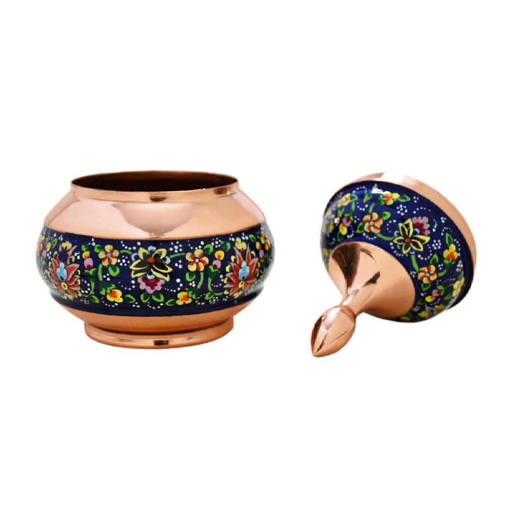 Price and Buy Handcrafted Persian Copper Sugar Bowl with Lid – Minakari Enameled Jahan - Image 3