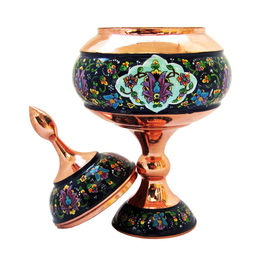 Price and Buy Handcrafted Persian Copper Sugar Bowl with Lid – Minakari Enameled Pishvaz - Image 3