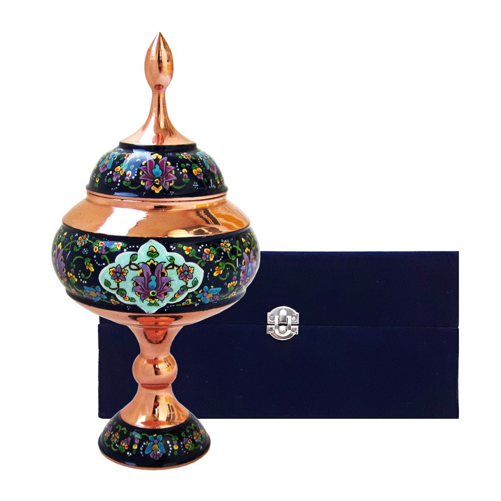 Price and Buy Handcrafted Persian Copper Sugar Bowl with Lid – Minakari Enameled Pishvaz - Image 5