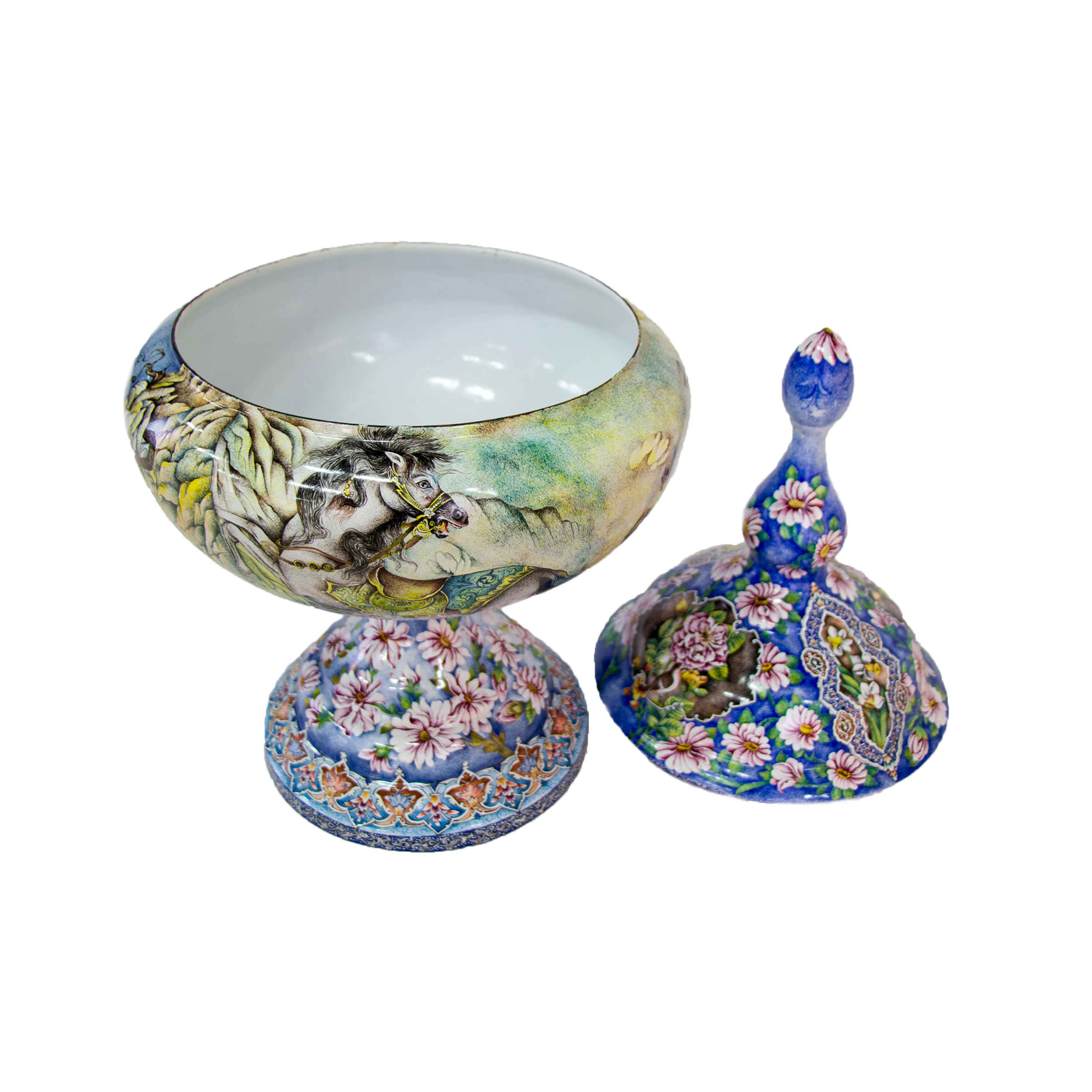 Price and Buy Handcrafted Persian Copper Sugar Bowl with Lid – Minakari Enameled Tarkibi - Image 3