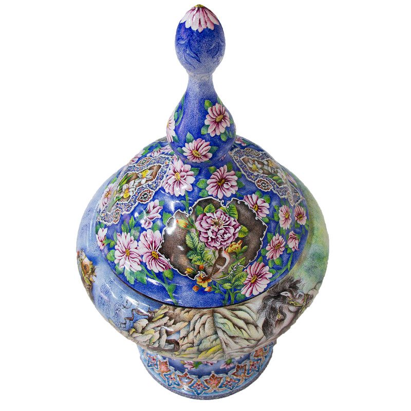 Price and Buy Handcrafted Persian Copper Sugar Bowl with Lid – Minakari Enameled Tarkibi - Image 4