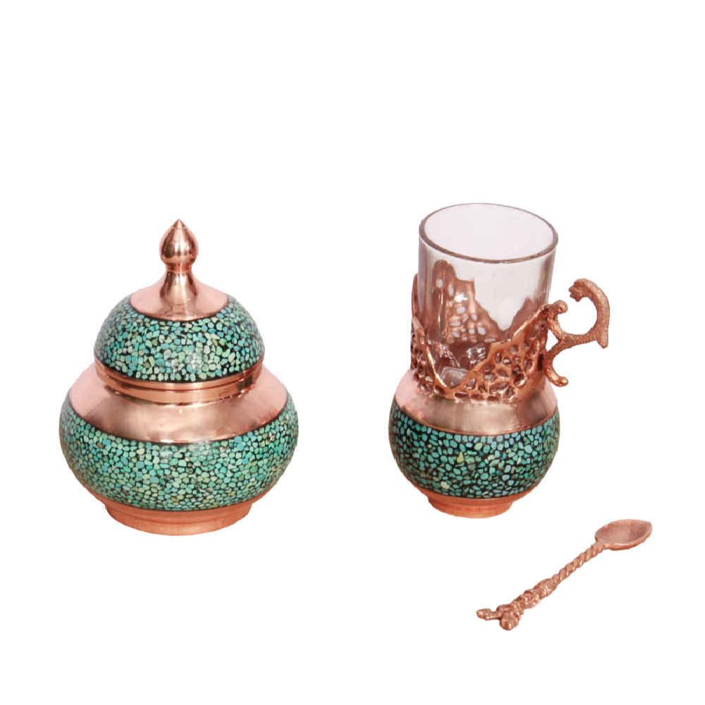 Price and Buy Handcrafted Persian Copper Tea & Coffee Set – Inlaid Turquoise Elina - Image 4