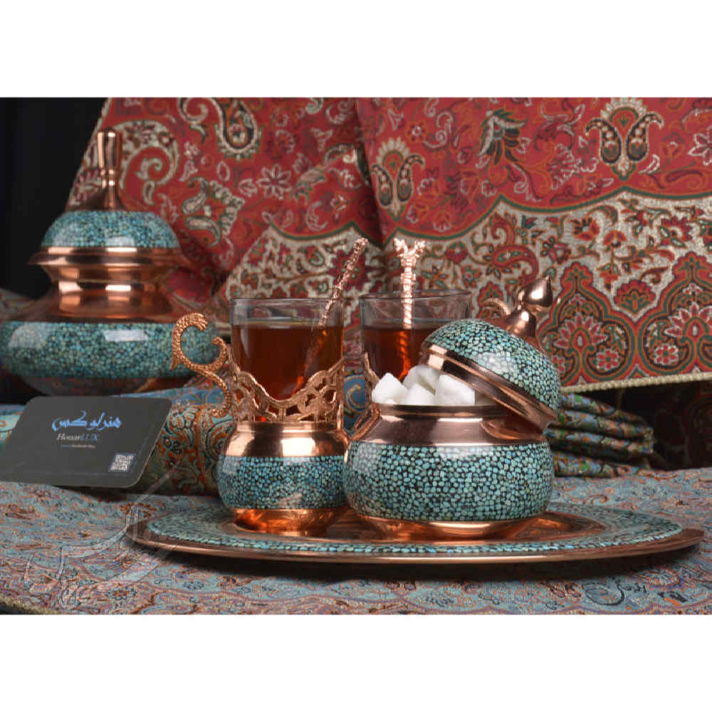 Price and Buy Handcrafted Persian Copper Tea & Coffee Set – Inlaid Turquoise Farima - Image 3